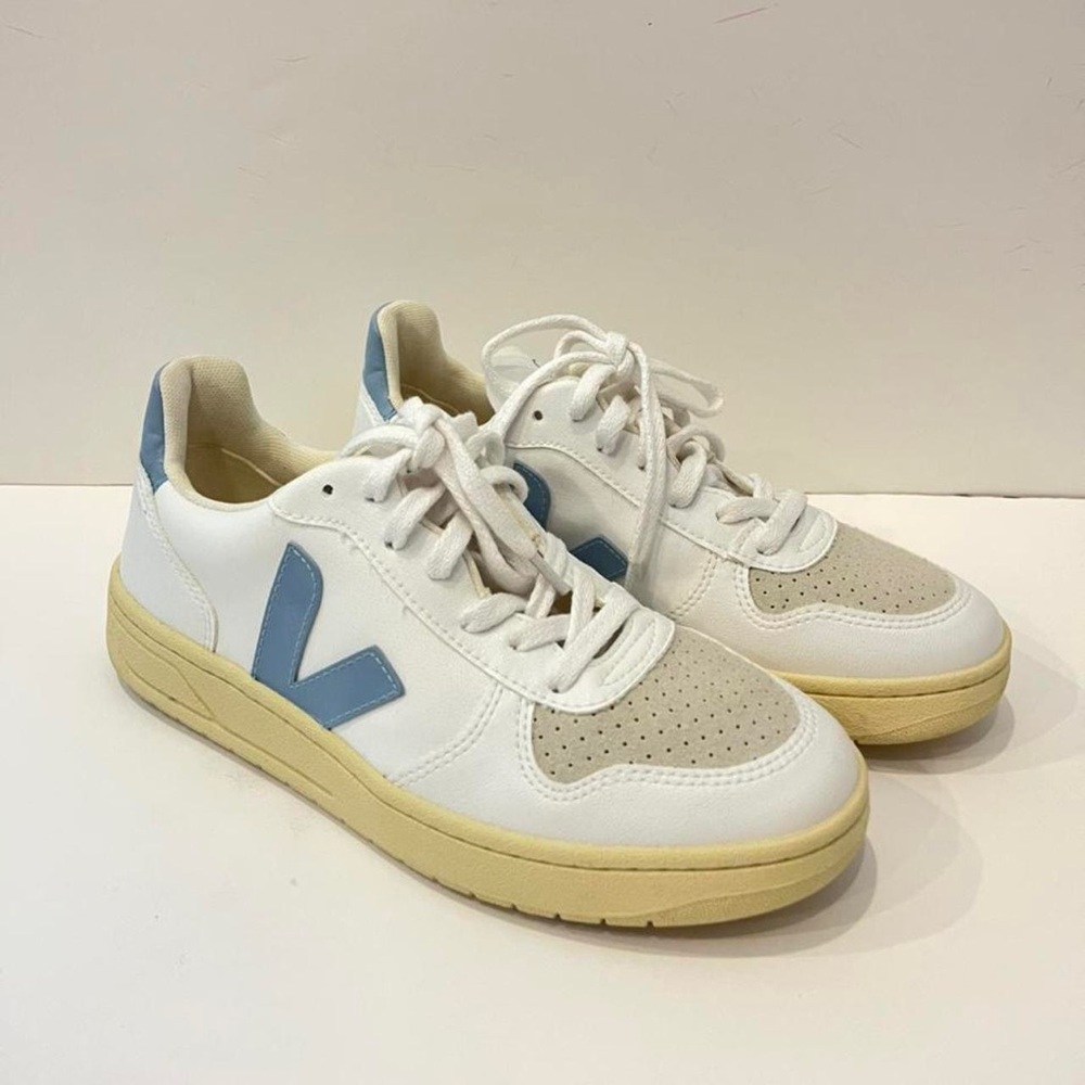 Veja V-12 Extra white steel and Blue Sneakers